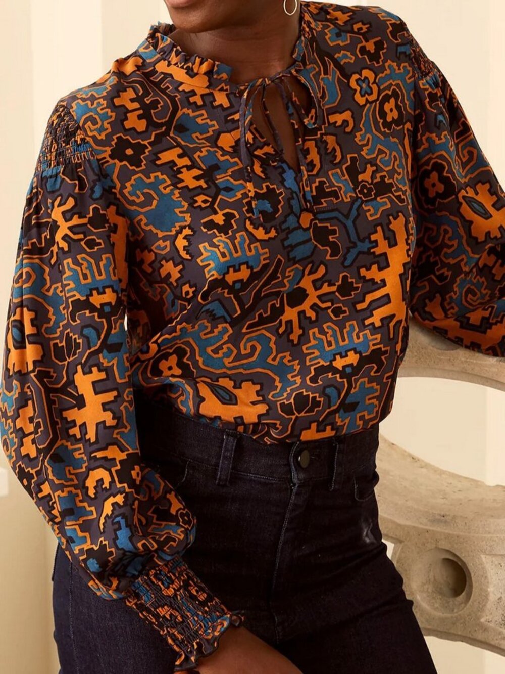 Charlotte Brody Saffron Sill Blouse in Navy Bohemian